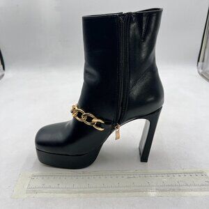 Black Women Platform Square Toe Ankle Boot Chain Block High Heel Party Club Shoe